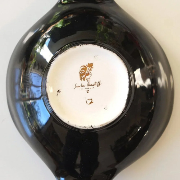 Vintage Sascha Brastoff Mid Century MCM Black and Yellow Ceramic Floral Dish - Picture 6 of 6